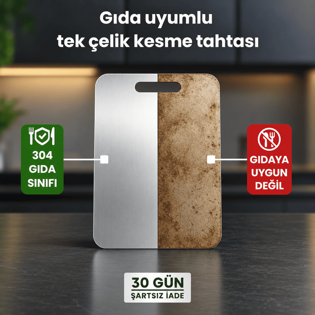 Stelion™ Paslanmaz Çelik Kesme Tahtası