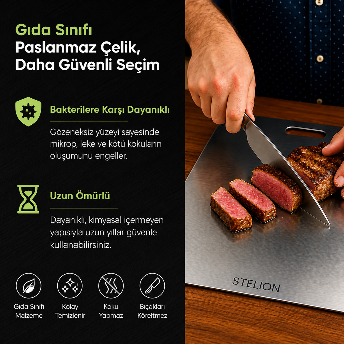 Stelion™ Paslanmaz Çelik Kesme Tahtası