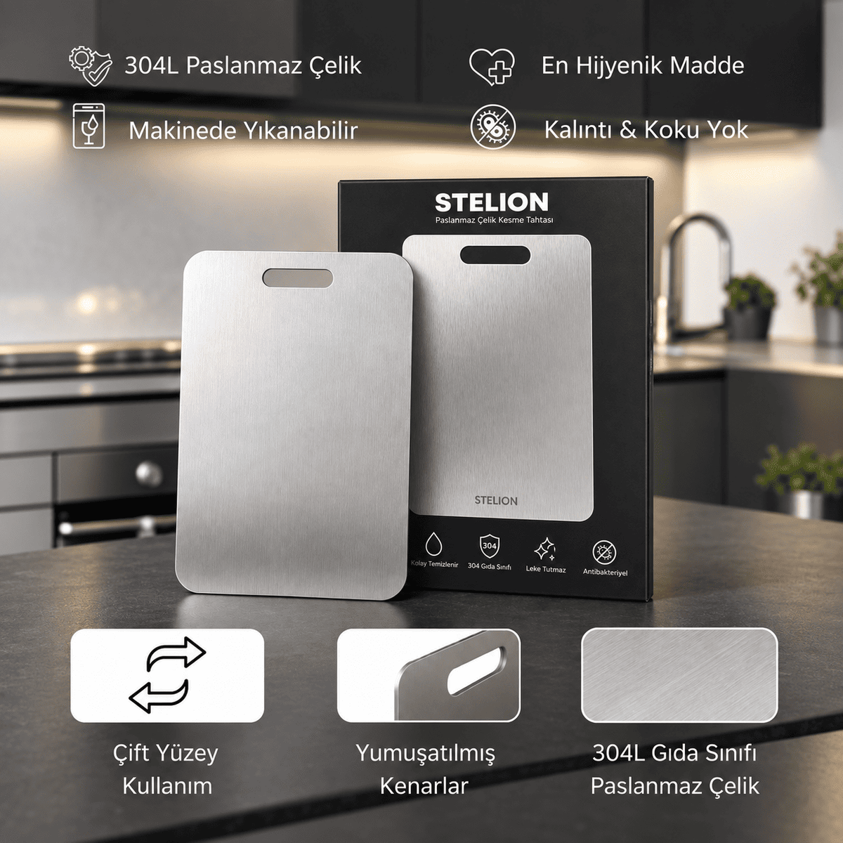 Stelion™ Paslanmaz Çelik Kesme Tahtası